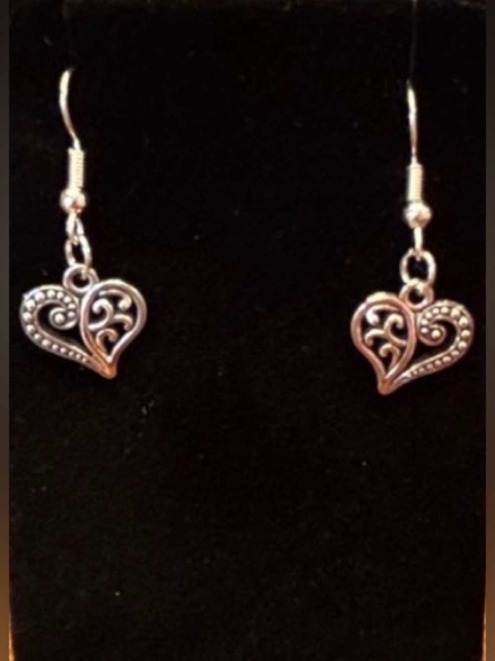 New cute Intricate Silver tone Heart Drop Earrings love fun whimsical